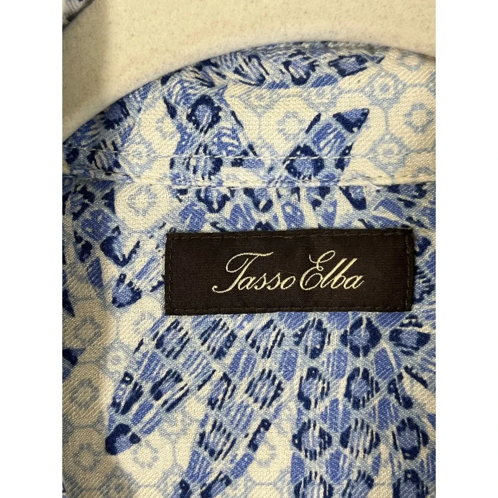 Silk Rayon Blue Floral Print Resort Vacation Short Sleeve Button‎ Down Shirt XL